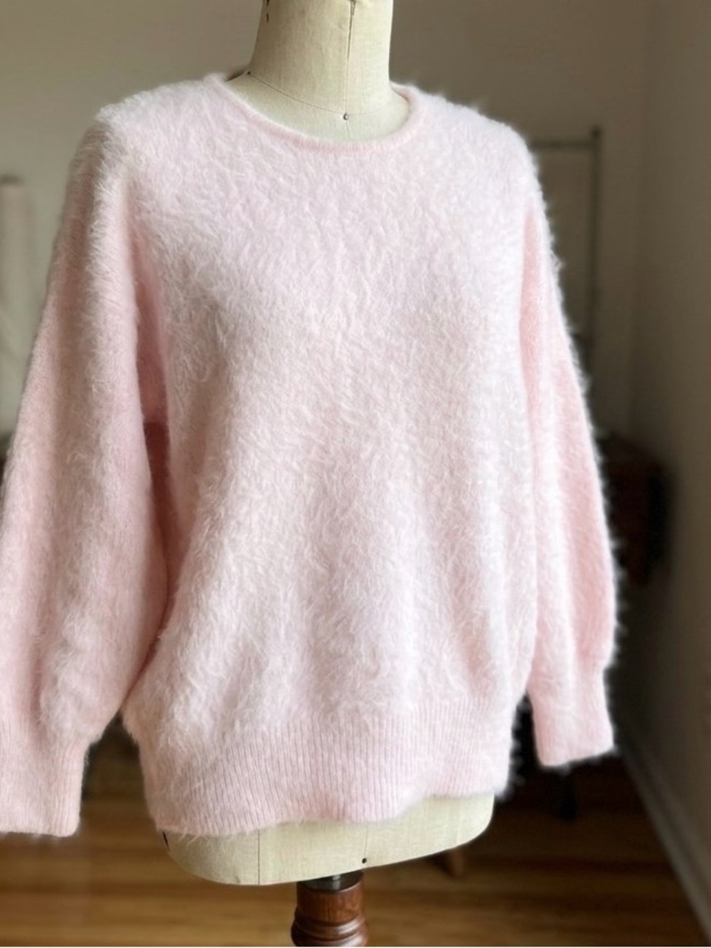 Light Pink Fuzzy Angora Crewneck Sweater Soft Girl Fluffy vintage coquette